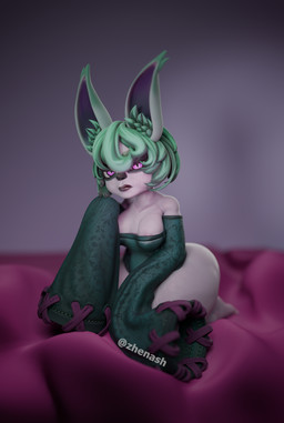animal_ears animal_nose areola areola_slip armwear black_lipstick black_nose bottom_heavy breasts cleavage clothed clothing detached_sleeves eyelashes feet female freckled_face freckles front_view fur green_clothing green_hair green_leotard grey_body grey_fur hair inner_ear_fluff kneeling leotard lipstick long_sleeves looking_at_viewer makeup pupils purple_areola purple_eyes short_hair slit_pupils solo tuft zhenash league_of_legends riot_games tencent vex_(lol) humanoid yordle 3d_(artwork) digital_media_(artwork) hi_res