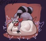 4_fingers ahegao anthro anthro_pred ass_up belly belly_on_ground belly_squeeze belly_squish big_belly big_butt big_tail black_eyebrows black_stripes black_text bloated bodily_fluids bodily_noises bottom_heavy butt churn digestion digestion_noises drooling drooling_tongue eye_roll eyebrows eyes_mostly_closed facial_markings fingers fully_inside fur glorsh gloves_(marking) grey_body grey_fur hand_on_belly hand_on_own_belly hanging_tongue head_markings huge_belly huge_butt huge_hips hyper hyper_belly kerchief kerchief_only light looking_pleasured lying male male_anthro male_pred markings mask_(marking) monotone_belly monotone_neckerchief mostly_nude mostly_nude_anthro mostly_nude_male motion_lines mph! muffled multicolored_body multicolored_face multicolored_fur narrowed_eyes neckerchief neckerchief_only neckwear on_front onomatopoeia open_mouth open_smile purple_text red_kerchief red_neckerchief resting_on_belly ring_(marking) ringed_tail rumbling_stomach saliva saliva_on_tongue shortened_sound_effect simple_background smile soft_vore solo sound_effect_variant sound_effects squish striped_markings striped_tail stripes tail tail_markings teeth text thick_thighs three-quarter_view tongue tongue_out twitter_handle two_tone_tail unseen_prey vore vowelless vowelless_sound_effect vowelless_vocalization white_belly white_body white_fur white_text_border wide_hips tcsrjx indigo_park rambley_raccoon mammal procyonid raccoon 2025 digital_media_(artwork) digital_painting_(artwork) english_description english_text hi_res lighting painting_(artwork) shaded signature soft_shading