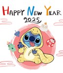 4_fingers ambiguous_gender anthro biped black_eyes blue_body blue_claws blue_nose blue_pawpads claws clothing costume finger_claws fingers holiday_message holidays looking_at_viewer onesie pawpads sitting smile snake_costume solo spinning_top text tongue tongue_out harara disney lilo_and_stitch new_year new_year_2025 jumba_jookiba lilo_pelekai scrump stitch_(lilo_and_stitch) wendy_pleakley alien experiment_(lilo_and_stitch) english_text hi_res