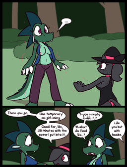 4_fingers anthro barefoot big_breasts black_clothing black_dress black_hat black_headwear blue_clothing blue_topwear blue_vest bodily_fluids bottomwear breasts claws clothed clothing dialogue dress duo feet female finger_claws fingers forest fur gender_transformation green_body green_hair green_scales grey_body grey_fur grey_hair hair hat headgear headwear magic mtf_transformation nipples open_clothing open_topwear open_vest panties pants pink_clothing pink_hat pink_headwear pink_nipples pink_panties pink_underwear plant ponytail pupils purple_bottomwear purple_clothing purple_eyes purple_pants purple_pupils scales shirtless shirtless_anthro shirtless_female side_boob sparkles speech_bubble sweat text toe_claws topwear transformation transformation_through_magic tree underwear vest white_claws witch_hat ultilix european_mythology mythology emerald_(ultilix) sofia_(ultilix) domestic_cat dragon felid feline felis mammal mythological_creature mythological_scalie scalie western_dragon 2025 comic english_text hi_res