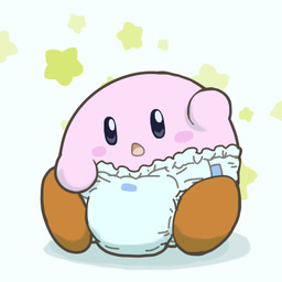 blue_eyes blush clean_diaper clothed clothing diaper looking_at_viewer not_furry pink_body pink_skin simple_background sitting solo star wearing_diaper wadorigi kirby_(series) nintendo kirby waddling_head 1:1 2015 low_res