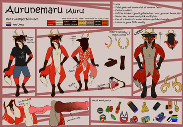 animal_genitalia animal_penis anthro antlers canine_genitalia canine_penis clothed clothing equine_genitalia equine_penis fur genitals hair horn long_hair nude penis red_body red_fur simple_background text vulva white_body white_fur aurunemaru canid canine cervine deer fox hybrid mammal visayan_spotted_deer werecreature absurd_res english_text hi_res line_art model_sheet nonbinary_(lore)