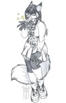 alternative_fashion anthro biped blowing_kiss boots bottomwear clothed clothing female fishnet_clothing flirting footwear goth heart_symbol looking_at_viewer partial_color pose shoes skirt solo text thehuntingwolf canid canine fox mammal 2020 dated hi_res pinup signature sketch traditional_media_(artwork) url