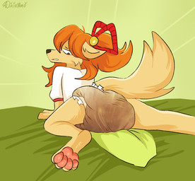 anthro clothed clothing diaper feces female fur masturbation messy orange_body orange_eyes orange_fur pawpads pooped rubbing scatplay soiled soiled_diaper soiling solo unclean_diaper used_diaper vulva_rubbing wearing_diaper diximmo undertale_yellow ceroba_ketsukane canid canine fox mammal monster true_fox hi_res