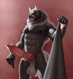 abs animal_genitalia animal_penis anthro balls big_balls big_knot big_penis canine_genitalia canine_penis erection fangs fur genitals grey_body grey_fur huge_balls huge_penis knot leash male marker muscular muscular_anthro muscular_male navel nipples pecs penis sheath teeth tongue tongue_out thejoyfuldragon canid canine canis mammal wolf hi_res