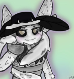 antennae_(anatomy) anthro black_antennae cheek_tuft clothing facial_tuft feral fluffy fur grey_body hair hat headgear headwear horn looking_at_viewer male monotone_body monotone_fur monotone_hair mouth_closed multi_limb neck_tuft nude slight_smile solo tail tan_eyes tuft waist white_body white_fur white_horn white_tail white_wings wings twf twiggy_(twf) arthropod insect lepidopteran moth hi_res