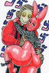 anthro biceps big_butt big_dom_small_sub blush butt butt_grab clothed clothing dominant duo fondling hand_on_butt male male/male muscular_dom_slim_sub necktie partially_clothed size_difference thick_thighs parasitedeath 31_minutos jojo's_bizarre_adventure juan_carlos_bodoque tulio_(31_minutos) humanoid lagomorph leporid mammal rabbit 2020 traditional_media_(artwork)