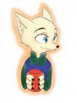 anthro black_nose blue_eyes clothed clothing container cup fur holding_container holding_cup holding_object inner_ear_fluff simple_background smile solo tuft white_background white_body white_fur marema_kishin disney zootopia skye_(zootopia) arctic_fox canid canine fox mammal true_fox 2018 3:4 hi_res