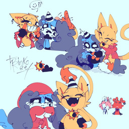alternate_costume belly black_pendant black_sclera bodily_fluids clothed clothing clothing_swap crying curled_up ear_piercing eyes_closed female fetal_pose frown fur group hat headgear headpat headwear hoodie hug hugging_another jewelry logo male open_mouth orange_arms orange_belly orange_body orange_ears orange_face orange_fur orange_hands orange_head orange_pendant orange_tail party_hat pendant piercing red_clothing red_hoodie red_tongue red_topwear sad smile speech_bubble tail tail_hand tears text tongue tongue_out topwear unusual_anatomy unusual_tail white_eyes rinkoree frowning_critters mob_entertainment poppy_playtime catfeine_(poppy_playtime) dogpressed_(poppy_playtime) groddy_grudgebear_(eggritos) uniquecorn_(eggritos) bear canid canine canis domestic_cat domestic_dog equid equine felid feline felis mammal ursine 1:1 2024 artist_logo artist_name colored hi_res signature