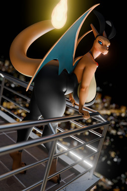 anthro anthrofied big_breasts blue_eyes breasts bunny_costume city cityscape clothed clothing collar costume female headgear headpiece headwear huge_breasts looking_at_viewer night orange_body outside playboy_bunny pokemorph rooftop side_boob fever-dreamer nintendo pokemon yuki_(evov1) yukizard_(evov1) charizard generation_1_pokemon pokemon_(species) 2:3 3d_(artwork) absurd_res digital_media_(artwork) hi_res