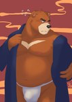 anthro asian_clothing belly black_nose brown_body brown_fur bulge clothing east_asian_clothing fundoshi fur humanoid_hands japanese_clothing kemono male moobs nipples overweight overweight_male solo underwear white_clothing white_fundoshi white_underwear kumadasi morenatsu juuichi_mikazuki bear mammal 2021 hi_res