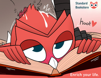 ambiguous_gender anthro anthro_penetrating beak bestiality blue_eyes blush blush_lines bodily_fluids book brown_body brown_fur cum cum_inside cum_on_body duo feral feral_penetrated fur genital_fluids heart_symbol larger_male male male_anthro male_on_feral orange_body penetration satisfied sex size_difference white_beak pankallisti avian bird owl