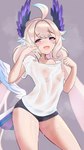 blush bodily_fluids breasts clothing female hair long_hair looking_at_viewer nipples small_breasts solo sweat thick_thighs wings telomere nijisanji nijisanji_en vtuber enna_alouette animal_humanoid avian avian_humanoid bird_humanoid humanoid winged_humanoid 9:16 hi_res