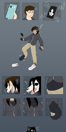 after_transformation anthro biped black_body black_hair bone bottomless bottomless_female breast_growth breasts brown_hair cellphone clothed clothing electronics embarrassed eyewear fangs featureless_crotch female forced forced_transformation fur gender_transformation glasses grey_background growth hair male mid_transformation mtf_transformation phone plantigrade_to_digitigrade possession scp-1471 simple_background skull skull_head smartphone snout snout_growth solo species_transformation tail tail_growth teeth tight_clothing transformation transformation_sequence white_eyes white_face diethyl scp_foundation scp-1471-a canid canine canis human malo mammal monster skull_dog skulldog_(species) wolf absurd_res comic hi_res