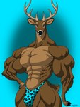 anthro barazoku big_muscles bulge looking_at_viewer male mostly_nude muscular muscular_male muscular_thighs pose simple_background solo thick_thighs wolfdan86 deer mammal 2019 3:4 hi_res pinup