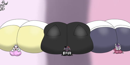 accessory alternative_fashion anthro ass_to_ass big_breasts big_butt big_nipples black_bottomwear black_clothing black_highlights black_jeans black_pants black_shirt black_topwear blue_bottomwear blue_clothing blue_eyes blue_shorts bottomwear bra breasts buckteeth butt butt_squish clothing cross-popping_vein denim denim_bottomwear denim_clothing ear_piercing eyelashes eyewear female front_view glasses goth grey_body grey_ears grey_hair group hair hair_accessory hairband hand_on_breast hand_on_own_breast highlights_(coloring) huge_breasts huge_butt huge_nipples hyper hyper_breasts hyper_butt hyper_nipples jeans looking_at_viewer lying nerd nipple_outline nipples notched_ear on_front open_mouth open_smile pants piercing pink_background pink_bra pink_clothing pink_eyes pink_hairband pink_mouth pink_nose pink_sports_bra pink_underwear purple_eyes purple_eyewear purple_glasses purple_inner_ear purple_nose red_clothing red_sweater red_topwear shirt shorts simple_background smile sports_bra squish sweater teeth text text_on_clothing tight_clothing topwear trio underwear white_body white_ears yellow_bottomwear yellow_clothing yellow_shorts reathe nintendo pokemon cassi_(reathe) klarra_(reathe) rochelle_(reathe) cinderace generation_8_pokemon lagomorph leporid mammal pokemon_(species) rabbit raboot scorbunny 2026 absurd_res colored digital_media_(artwork) hi_res shaded signature