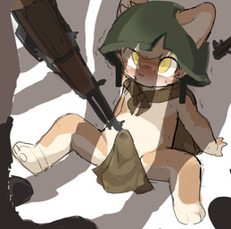 3_toes anthro armor barefoot bent_legs blush bodily_fluids boots cape clothing embarrassed erection erection_under_clothing feet fingers footwear group gun headgear helmet male pawpads ranged_weapon rifle shadow shaking shoes spread_legs spreading tears tenting toes trembling weapon yellow_eyes young young_anthro young_male manmosu_marimo cyberconnect2 fuga:_melodies_of_steel little_tail_bronx berman_soldier_(fuga) hack_montblanc canid canine caninu canis domestic_dog herding_dog mammal pastoral_dog welsh_corgi 2025 japanese_description