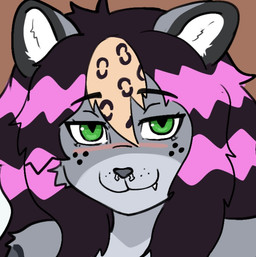 anthro brown_background facial_piercing female fur green_eyes grey_body grey_fur nose_piercing piercing scene_haircut simple_background solo microwave_(artist) felid mammal pantherine snow_leopard icon