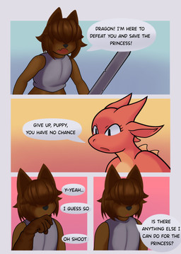 anthro dialogue duo fantasy female knight male male/female text warrior lewdraru mythology canid canine canis domestic_dog dragon mammal mythological_creature mythological_scalie scalie absurd_res comic english_text hi_res