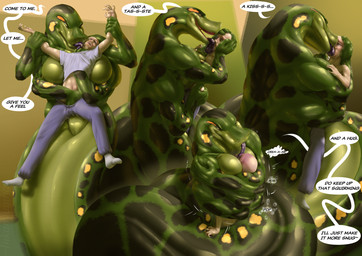 4_arms anthro apode arm_grab asphyxiation bear_hug bottomwear breasts breath_play chest_grab clothing coiling coiling_another coiling_around_body crotch_grab dominant dominant_anthro dominant_female duo extreme_french_kiss featureless_breasts female footwear french_kissing grabbing_from_behind green_background green_body grope groping_chest groping_crotch groping_from_behind head_grab hug hugging_another human_on_anthro interspecies kissing larger_anthro larger_dom larger_female legless licking long_tongue making_out male male/female markings multi_arm multi_limb muscular muscular_anthro muscular_female nude nude_female open_mouth pants questionable_consent serpentine shirt simple_background size_difference smaller_human smaller_male smothering socks spots spotted_body squeezing squirming submissive submissive_human submissive_male tan_background text tongue tongue_out topwear wrist_grab inkanyamba_(artist) inkanyamba draconcopode human mammal naga reptile scalie snake english_text hi_res