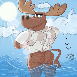 angry anthro antlers beach big_butt big_muscles blue_sky butt clothing cloud day horn light male muscular muscular_male nude public public_nudity sea shirt sky solo sun sunlight tail topwear water wave wet wet_body wet_clothing wet_shirt wet_topwear white_clothing white_shirt white_topwear nickbravecomics nickelodeon t.u.f.f._puppy sharing_moose ambient_bird deer mammal moose new_world_deer 1:1 2018 hi_res signature