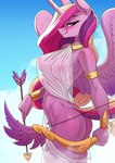 anthro arrow_(weapon) big_breasts big_butt blush bow_(weapon) breasts butt clothing eyebrows eyelashes female hair heart_eyes heart_symbol holding_bow_(weapon) holding_object holding_ranged_weapon holding_weapon horn long_hair looking_at_viewer multicolored_hair multicolored_tail nipples ranged_weapon smile smiling_at_viewer solo tail translucent translucent_clothing weapon wings chrysalisdraws friendship_is_magic hasbro my_little_pony mythology princess_cadance_(mlp) equid equine mammal mythological_creature mythological_equine winged_unicorn hi_res