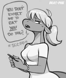 anthro asking_viewer bracelet breasts cellphone claws clothed clothing condescending ears_down electronics female finger_claws hair holding_cellphone holding_object holding_phone holding_smartphone jewelry long_hair looking_at_viewer mocking narrowed_eyes non-mammal_breasts open_mouth pearl_bracelet phone pivoted_ears scales scoff shirt smartphone solo speech_bubble tail talking_to_viewer teeth text tied_hair topwear underlined_text shyguy9 mythology sophie_(shyguy9) dragon mythological_creature mythological_scalie scalie english_text hi_res monochrome