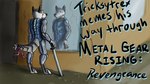 anthro cosplay cybernetics detailed_background katana machine male melee_weapon piercing reflection ribbons solo sword text title_card weapon window crossroadspony konami metal_gear metal_gear_rising:_revengeance platinumgames mahihko_valliere canid canine canis mammal wolf 16:9 widescreen