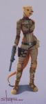 anthro armor brown_body brown_fur camo female fur gun handgun holster knee_pads looking_at_viewer military mp7 pistol purple_eyes ranged_weapon silencer solo submachine_gun weapon stoopix mammal mustelid otter 2014 hi_res