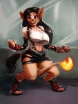 2019 3:4 alternate_species anthro big_breasts black_hair black_nose breasts clothing digital_media_(artwork) digitigrade felid female final_fantasy final_fantasy_vii fire flaming_tail fur general-irrelevant gloves hair handwear hi_res long_hair mammal navel open_mouth pawpads red_eyes red_xiii shaded shaking shirt simple_background solo species_transformation square_enix standing tail tank_top tifa_lockhart topwear torn_clothing transformation trembling