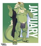 2_horns anthro asian_clothing clothing east_asian_clothing fundoshi green_body hair horn japanese_clothing male musclegut muscular nipples pecs solo tail underwear white_hair padzyan mythology dragon mythological_creature mythological_scalie scalie absurd_res hi_res