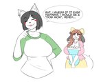 accessory anthro big_breasts black_hair blep blush blush_stickers bow_ribbon breasts brown_hair centered_hair_bow cleavage closed_smile clothed clothing collarbone dialogue duo eye_through_hair eyebrow_through_hair eyebrows eyelashes eyelashes_through_hair eyes_closed female fur hair hair_accessory hair_bow hair_ribbon hand_on_hip inner_ear_fluff mouth_closed pink_clothing pink_topwear ribbons simple_background smile speech_bubble tail text tongue tongue_out topwear translucent translucent_hair tuft white_background white_body white_fur yellow_hair_bow theycallhimcake holly_applebee maggie_applebee canid canine canis domestic_dog mammal 2016 digital_drawing_(artwork) digital_media_(artwork) english_text half-length_portrait portrait daughter_(lore) mother_(lore) mother_and_child_(lore) mother_and_daughter_(lore) parent_(lore) parent_and_child_(lore) parent_and_daughter_(lore)
