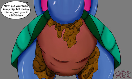 anthro blue_body bottomwear clothing dialogue diaper diaper_blowout feces feces_blowout female rear_view scatplay skirt smelly soiled_diaper soiling solo tail talking_to_viewer text unclean_diaper used_diaper wearing gassybigears69 nintendo pokemon fizzy_pop_the_popplio generation_7_pokemon pokemon_(species) popplio 5:3 english_text