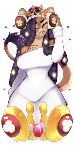 anthro black_coded breasts brown_body brown_eyes brown_fur clothed clothing crown dreadlocks dress eyebrows eyelashes female front_view fur hair headgear long_hair looking_at_viewer multicolored_body multicolored_fur one_eye_closed pink_nose pupils purple_hair simple_background slit_pupils solo tail tail_tuft tan_body tan_fur tuft two_tone_body two_tone_fur wedding_dress white_background white_clothing white_dress wide_hips nite hakuna felid lion mammal pantherine 2017 absurd_res digital_media_(artwork) hi_res