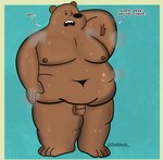 anthro armpit_hair balls bodily_fluids body_hair dialogue genitals male moobs nipples nude obese overweight overweight_male penis solo standing sweat sweatdrop sweaty_legs sebboh cartoon_network we_bare_bears grizzly_(we_bare_bears) bear mammal absurd_res hi_res