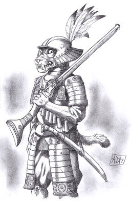 anthro armor arquebus biped bottomwear breastplate chainmail clothing furgonomic_armor furgonomic_helmet furgonomics gun headgear helmet holding_gun holding_object holding_ranged_weapon holding_rifle holding_weapon looking_at_viewer male male_anthro mask pants pauldron plume ranged_weapon rifle sheathed_sword solo tassets vambrace warrior weapon 0laffson felid feline mammal 2025 hi_res portrait three-quarter_portrait traditional_media_(artwork)