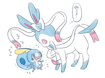 ambiguous_anthro ambiguous_feral ambiguous_gender anthro biped bodily_fluids crying digitigrade duo feral open_mouth quadruped ribbons_(anatomy) shaking simple_background sitting snout standing tears text trembling mboj321 nintendo pokemon eeveelution generation_6_pokemon generation_8_pokemon pokemon_(species) shiny_pokemon sobble sylveon 2026 4:3 digital_drawing_(artwork) digital_media_(artwork) japanese_text translated male_(lore)