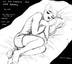 2020 anthro bed black_and_white boxers_(clothing) canid canine canis clothing comic daniel_(hladilnik) english_text furniture hi_res hladilnik male mammal monochrome on_bed one_eye_half-closed pillow pillow_hug sketch solo text underwear wolf