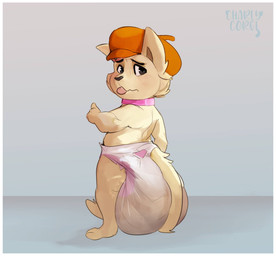 anthro border clothed clothing diaper feces fur hair male rear_view soiled_diaper soiling solo tail unclean_diaper used_diaper wearing_diaper white_border young charlycorgiboy onesydoo domestic_cat felid feline felis mammal digital_media_(artwork) hi_res