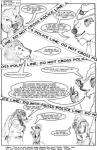 anthro barricade_tape cigar clothing crime_scene deputy dialogue eyewear fur glasses male police police_tape size_difference smoke smoking standing tape text mulefoot slop bear domestic_pig mammal suid suina sus_(pig) wild_boar 2006 black_and_white comic english_text monochrome