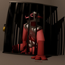 anthro bdsm bound cage caged key lock machine male padlock reaching red_body self-bondage solo stuck trapped worried spectrallime protogen 1:1 3d_(artwork) 3d_animation animated digital_media_(artwork) loop no_sound short_playtime