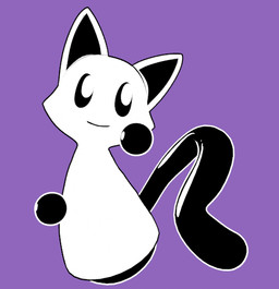 ambiguous_anthro ambiguous_gender anthro black_eyes black_hands black_inner_ear black_tail featureless_hands floating_hands purple_background simple_background smile solo tail white_body white_ears fanfurry digicat felid feline mammal 2024 3d_(artwork) digital_media_(artwork)
