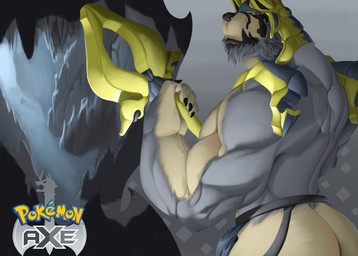 anthro anthrofied armor axe beard black_nose blue_eyes bulge butt cave clothing detailed_background facial_hair fur grey_body grey_fur jockstrap looking_at_viewer male melee_weapon muscular muscular_anthro muscular_male nails pokemorph solo underwear weapon hamili fakemon nintendo pokemon canid canine legendary_pokemon mammal pokemon_(species) 2019