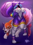 anthro bodily_fluids breasts clothing costume duo female feral genital_fluids genitals knot lactating looking_at_viewer male milk nipples penis precum projectile_lactation mnxenx001 league_of_legends riot_games tencent kindred_(lol) lamb_(lol) wolf_(lol) woof_and_the_lamb_kindred bovid canid canine canis caprine domestic_dog mammal sheep absurd_res hi_res