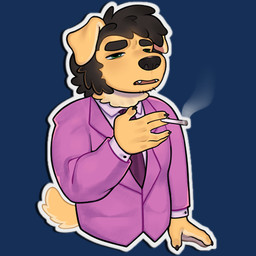 anthro black_hair cigarette clothing facial_hair fur hair half-closed_eyes male narrowed_eyes necktie open_mouth open_smile sideburns smile smoking_tobacco solo stubble suit suit_jacket yellow_body yellow_fur frank_motta nao_o'connor bird_dog canid canine canis domestic_dog golden_retriever hunting_dog mammal retriever 1:1 alpha_channel