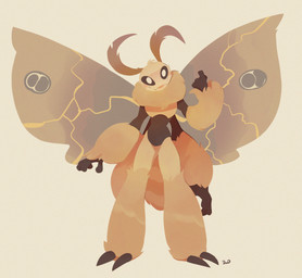 5_fingers ambiguous_gender antennae_(anatomy) anthro arthropod_abdomen biped black_body black_sclera black_skin brown_body brown_fur claws digitigrade fangs fingers fur insect_wings kintsugi_(art) lepidopteran_wings looking_at_viewer neck_tuft open_mouth simple_background smile smiling_at_viewer solo striped_body striped_fur stripes teeth tuft white_background white_eyes wings dauddalmata floof_(binaryfloof) arthropod insect lepidopteran moth absurd_res hi_res