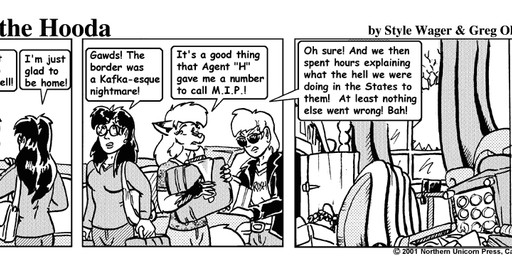 angry anthro breasts car clothed clothed_female clothed_male clothing dialogue female fur furniture group hair jacket male open_clothing open_jacket open_topwear outside purse suitcase text topwear trio vehicle style_wager dela_the_hooda dela_aldershaw jake_mcross sue_chan_(dela_the_hooda) canid canine fox hooda human mammal 2001 comic english_text greyscale monochrome