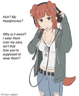 animal_ears bangs belt blue_clothing bottomwear breasts cleavage clothed clothing confusion denim denim_bottomwear denim_clothing dialogue dog_tags dog_tail ear_piercing ear_ring electronics eyebrow_piercing facial_piercing female floppy_ears folded_ears fully_clothed headphones hoodie human_and_animal_ears jeans jewelry light_body light_skin looking_at_viewer medium_breasts multi_ear necklace open_mouth pants piercing ring_piercing shirt simple_background solo tail talking_to_viewer text topwear torn_bottomwear torn_clothing torn_jeans torn_pants white_background white_clothing white_shirt white_topwear hitsujigoods mitsu_inumoto animal_humanoid canid canid_humanoid canine canine_humanoid dog_humanoid humanoid mammal mammal_humanoid tailed_humanoid 2023 english_text hi_res