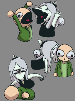 anthro bald black_eyes clothing duo feathered_wings feathers female fingers grey_background grey_body grey_hair grey_scales hair halter_top hand_puppet jacket light-skinned_male light_body light_skin long_hair male open_mouth puppet scales simple_background snout tongue topwear wings mr_badluck cavemanon_studios goodbye_volcano_high ko_op_(game_developer) snoot_game anon_(snoot_game) fang_(gvh) human mammal prehistoric_species pterosaur reptile scalie 2023 3:4 absurd_res digital_drawing_(artwork) digital_media_(artwork) hi_res