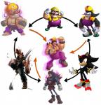 anthro black_body black_fur clothing facial_hair fur fusion group hat headgear headwear hexafusion male mustache nipples red_eyes reference_image simple_background white_background greenmarine capcom mario_bros nintendo sega sonic_the_hedgehog_(series) street_fighter akuma_(street_fighter) shadow_the_hedgehog wario eulipotyphlan hedgehog human mammal 2013 absurd_res crossover hi_res official_art